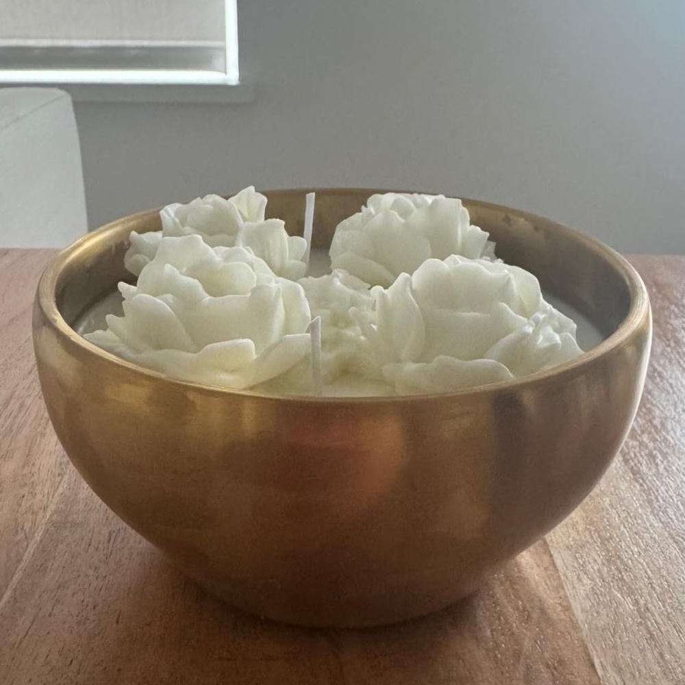 Luxury Handmade  Soy Wax Floral Candle in Brass Bowl